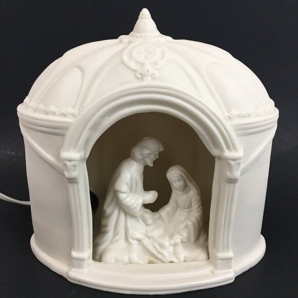 VTG Christmas Nativity Electric Night Light Lamp Porcelain Bisque - Picture 1 of 8